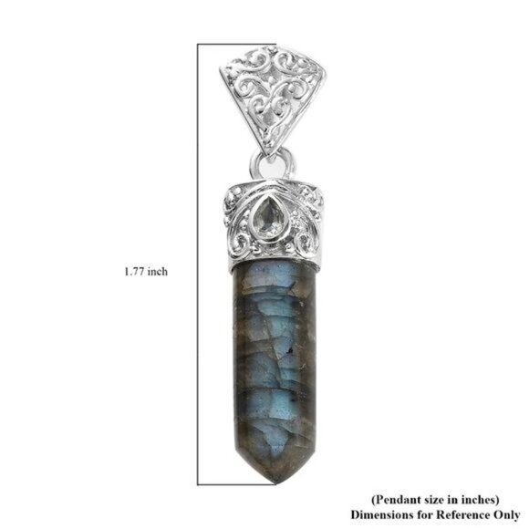 Malagasy Labradorite & Sky Blue Topaz Pendant – Platinum Over Copper 15.9 CTW - Picture 13 of 14